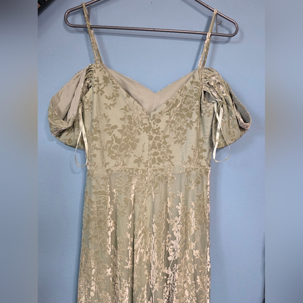 Chic Olive Floral Maxi Dress With Velvet Floral Details 6 - Picture 4 of 6